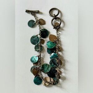 🐚 Genuine Teal Tourquoise Shell and Oxidized Silver Tone Charm Bracelet